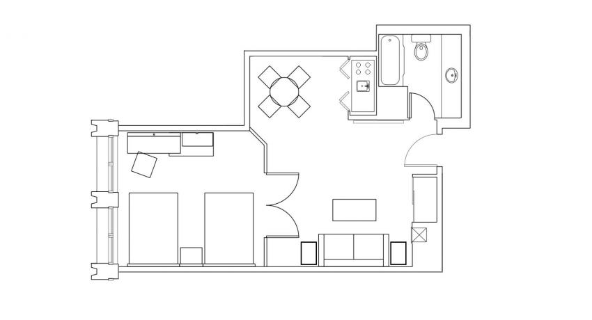 1 Bedroom 2 ½ Type A Double